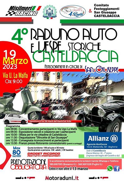 Locandina evento 4° RADUNO AUTO E VESPE STORICHE CASTELDACCIA