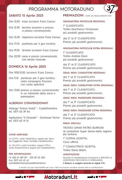 Locandina evento 37° MOTORADUNO CITTA' DI CASTELFIORENTINO