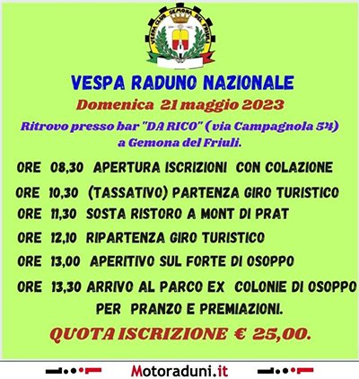 Locandina evento 1° RADUNO NAZIONALE VESPA CLUB GEMONA DEL FRIULI