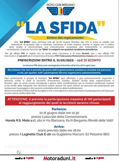 Locandina evento GITA IN MOTO - LA SFIDA