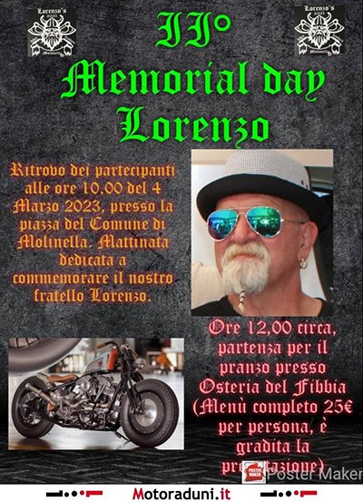 Locandina evento 11° MEMORIAL DAY LORENZO