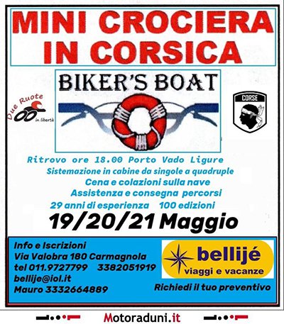 Locandina evento BIKER'S BOAT MINICROCIERA IN CORSICA