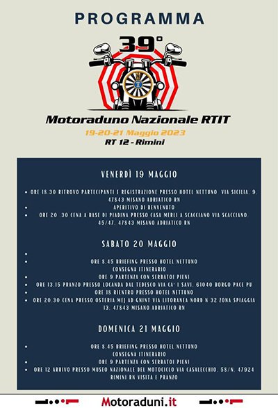 Locandina evento 39° MOTORADUNO NAZIONALE ROUND TABLE ITALIA NELLA TERRA DEI PILOTI