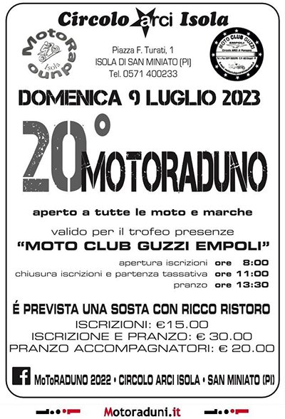 Locandina evento MOTORADUNO ISOLA SAN MINIATO