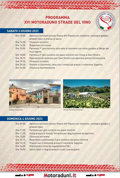 Locandina evento XVI° MOTORADUNO STRADE DEL VINO
