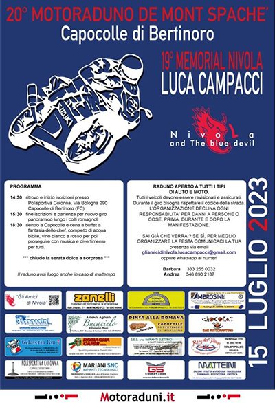 Locandina evento 20° MOTORADUNO DE MONT SPACHE' - 19° MEMORIAL NIVOLA LUCA CAMPACCI