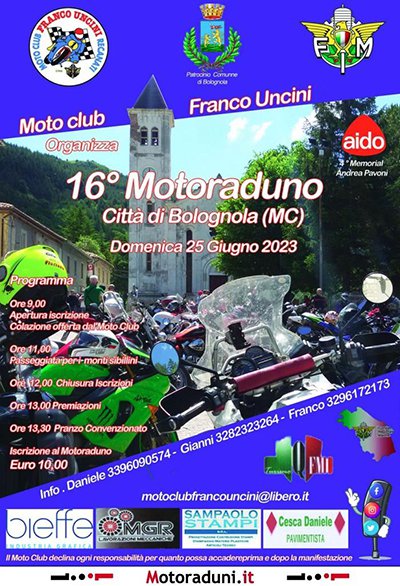 Locandina evento XVI° MOTORADUNO NAZIONALE DI BOLOGNOLA