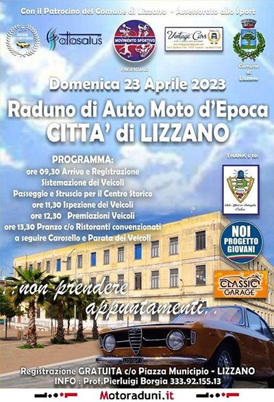 Locandina evento RADUNO DI AUTO E MOTO D'EPOCA CITTA' DI LIZZANO