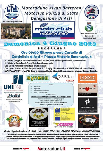 Locandina evento MOTORADUNO IVAN BARRERA MOTOCLUB POLIZIA DI STATO