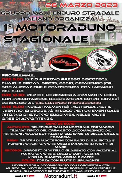 Locandina evento 1° MOTORADUNO STAGIONALE