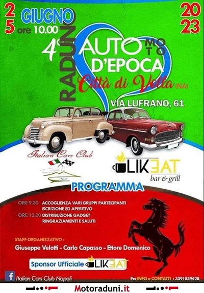 Locandina evento 4° RADUNO AUTO MOTO D'EPOCA CITTA' DI VOLLA