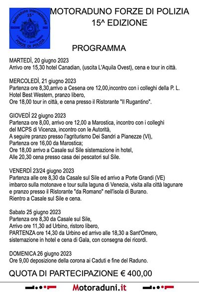 Locandina evento 15° MOTORADUNO INTERNAZIONALE FORZE DI POLIZIA