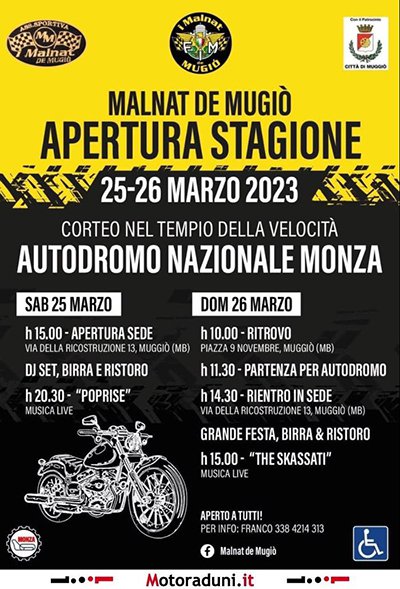 Locandina evento APERTURA STAGIONE MALNAT DE MUGIO'