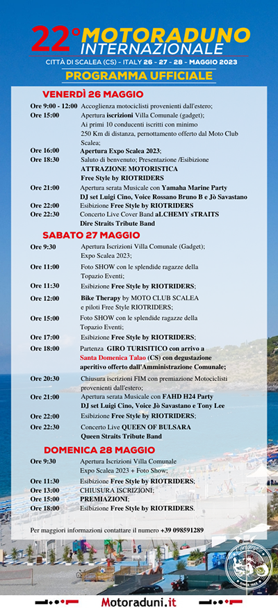 Locandina evento MOTORADUNO INTERNAZIONALE CITTA' DI SCALEA 22° EDIZIONE
