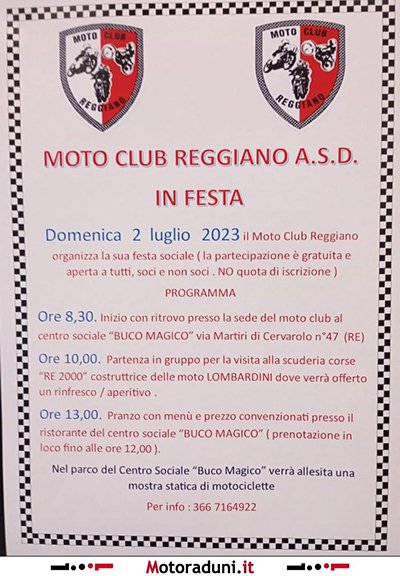 Locandina evento MOTO CLUB REGGIANO A.S.D IN FESTA