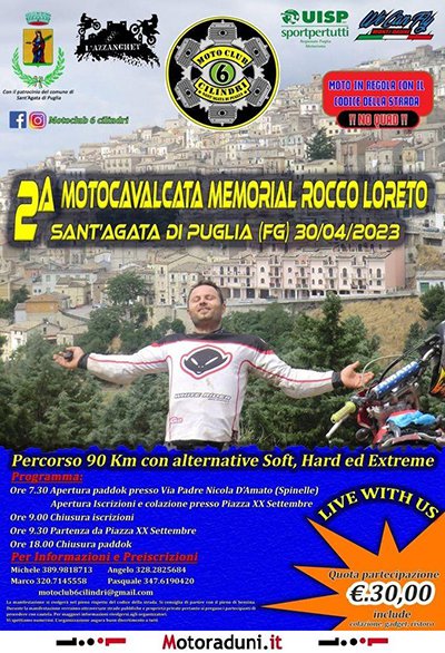 Locandina evento 2^ MOTOCAVALCATA MEMORIAL ROCCO LORETO