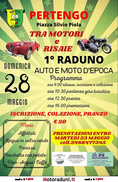 Locandina evento TRA MOTORI RISAIE - 1° RADUNO AUTO E MOTO D'EPOCA