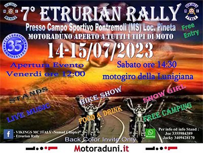 Locandina evento 7° ETRURIAN RALLY + 35° ANNIVERSARIO VIKINGS MC