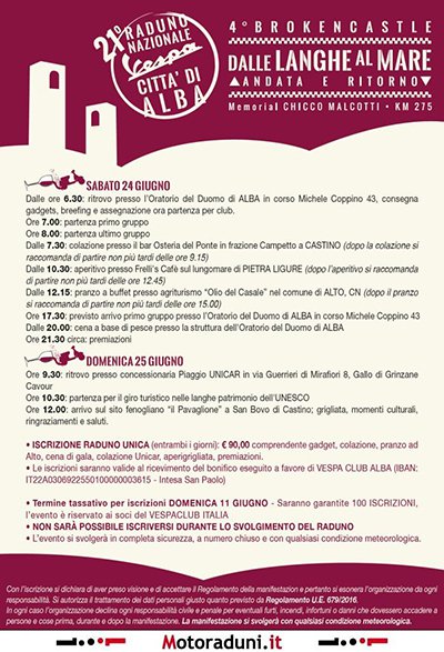 Locandina evento 21° RADUNO NAZIONALE VESPA DALLE LANGHE AL MARE