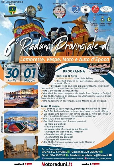 Locandina evento 6° RADUNO PROVINCIALE DI LAMBRETTE, VESPE, MOTO E AUTO D'EPOCA