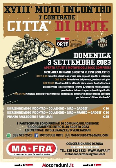 Locandina evento XVIII° MOTOINCONTRO 7 CONTRADE CITTA' DI ORTE