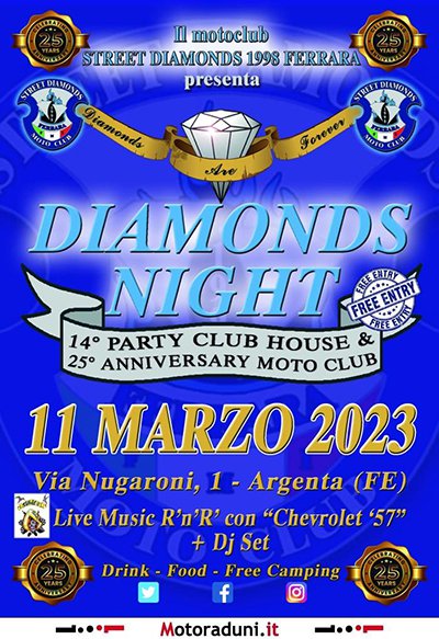 Locandina evento 14° DIAMONDS NIGHT PARTY - 25° COMPLEANNO STREET DIAMONDS