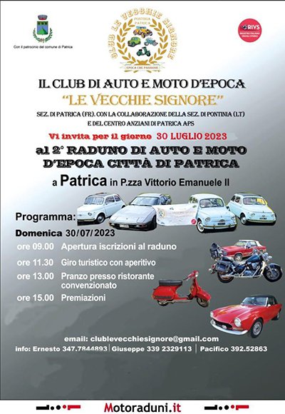 Locandina evento 2 * RADUNO AUTO E MOTO D'EPOCA CITTA' DI PATRICA