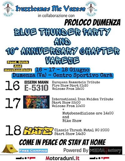 Locandina evento BLUE THUNDER PARTY AND 10° ANNIVERSARY CHAPTER VARESE