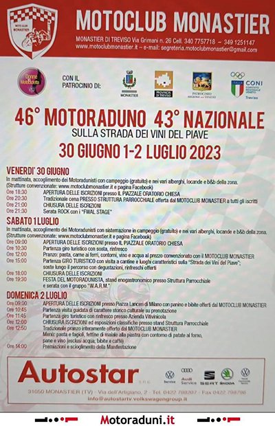 Locandina evento 46° MOTORADUNO 43° NAZIONALE SULLA STRADA DEI VINI DEL PIAVE
