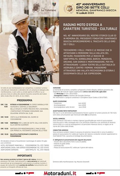 Locandina evento RADUNO MOTO D'EPOCA A CARATTERE TURISTICO - CULTURALE