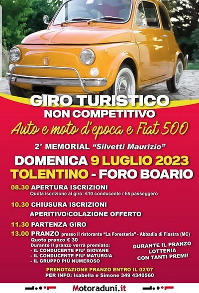 Locandina evento GIRO TURISTICO NON COMPETITIVO AUTO E MOTO D'EPOCA E FIAT 500
