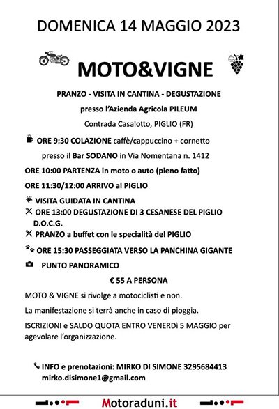 Locandina evento MOTO & VIGNE