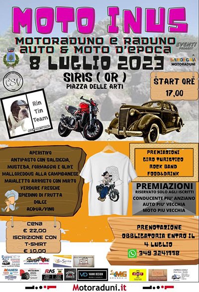 Locandina evento MOTO INUS MOTORADUNO E RADUNO AUTO E MOTO D'EPOCA