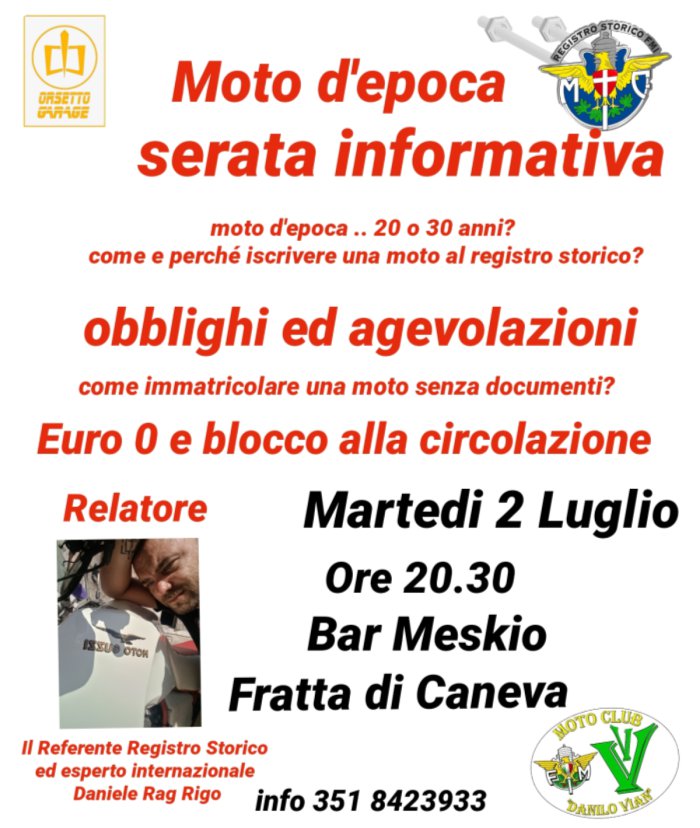 MOTO D EPOCA SERATA INFORMATIVA